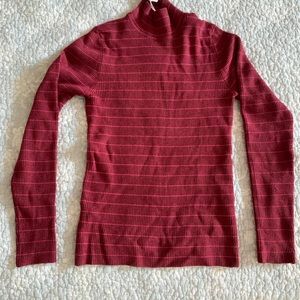 Marine Layer Chamonix Ribbed Turtleneck Sweater, Ruby Wine/Fuchsia Purple Stripe